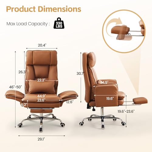 Image of Big and Tall Office Chair, Footrest & Flip Armrest for Pets, PU Brown
