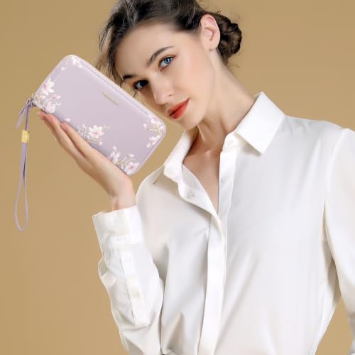 Image of Pomelo Best Wristlet Women Wallet Floral RFID Clutch Purse | Vegan Leather, Multi Credit Card, Large Capacity Zip Around Long Travel Wallets with Coin and Phone Pocket for Ladies