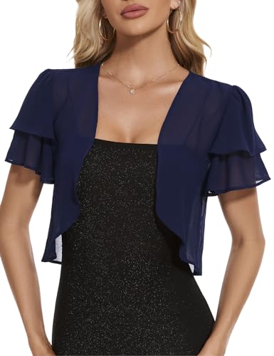 Boléros Femme Veste Printemps Été Gilet Femme Chic et Elégant Boléro Cérémonie à Manches Courtes Cardigan en Mousseline pour Robe Bretelle Mariage
