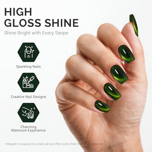 Image of MelodySusie Jeweliver Cat Eye Gel Nail Polish, 0.5 Fl Oz Dark Green Glitter Holographic Magnetic Nail Polish with Magnet, UV Nail Polish for Nail Art Manicure Salon DIY at Home C3108
