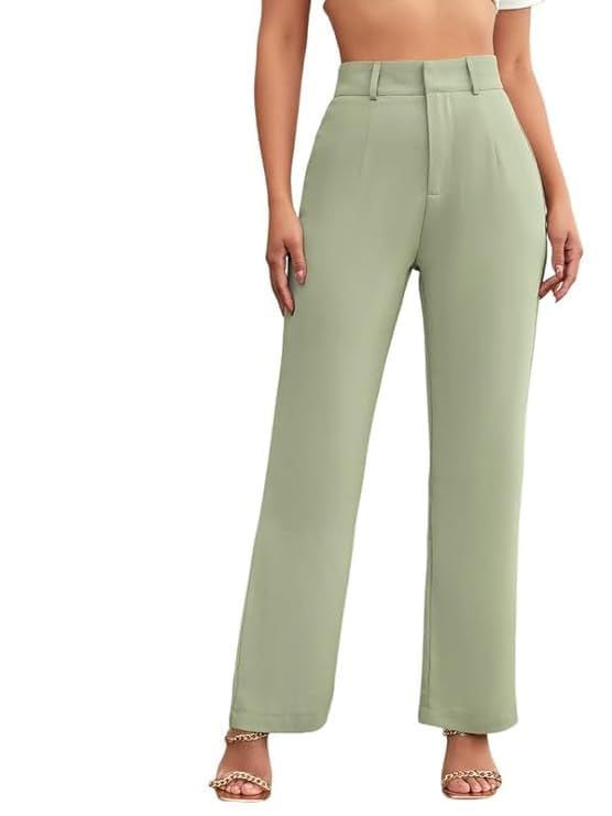 PPTOSS Women’s Poly Cotton Boot Cut Trousers – Relaxed Fit Ribbed Bell Bottom Pants for Women