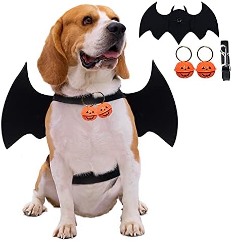 YoleShy Dog Halloween Costumes, Pet Costume Halloween Bat Wings Cat Costumes with 2 Pumpkin Bells and Leash, Large Costume for Small…