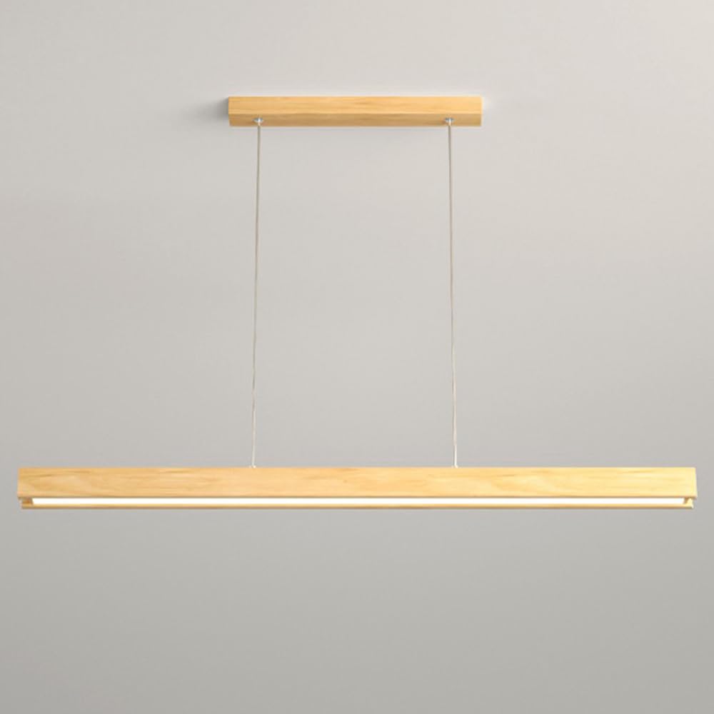SXECAEPS Wooden Linear Pendant Lamp, Long Trunk Light with White Acrylic Shade, Modern LED Chandelier, Rectangular Ash Lights, Lights for (Color : Light, Size 120CM)