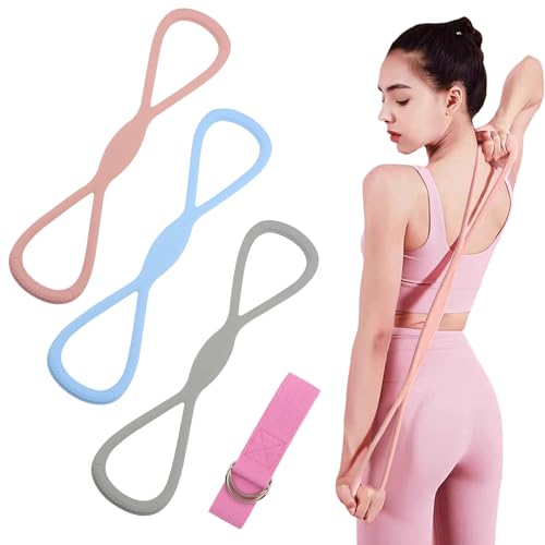‌3PCS Figure 8 Resistance Bands for Women & Men - 3 Levels (15lb/25lb/35lb) Silicone Workout Bands for Arms, Back, Shoulder Toning & Posture Correction - Portable Home Gym/Yoga