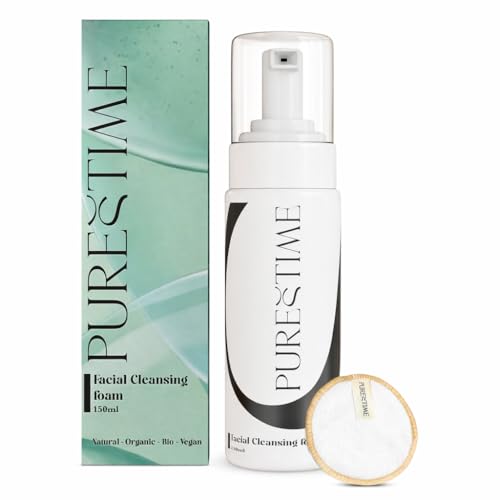 PURESTIME Espuma Limpiadora Facial PIEL SENSIBLE. Centella Asiatica. Disco Reutilizable Incluido–Limpieza Hidratante Facial y Profunda sin tirantez, ni sequeda-TEST. DERMATOLÓGICAMENTE–Hecho en España