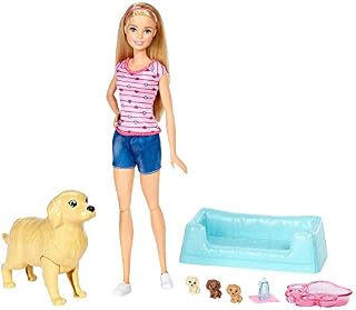 Barbie Newborn Pups Doll & Pets Playset, Blonde [Amazon Exclusive]