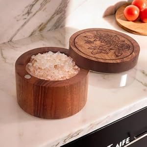 Saltcellermadeofacaciawoodspiceboxswivellidcoverfortablegourmetherbsseasoningscountertopprimitivecontainerswoodendishjarstorageboxfloral Urban Country Home Decor Salt celler made of acacia wood spice box swivel lid cover for table gourmet herbs seasonings countertop primitive containers wooden dish jar storage box floral urban country home decor