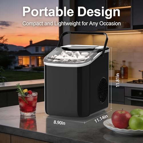 Bayany Countertop Ice Maker with Handle, Small Portable Self-Cleaning Ice Machine with Basket and Scoop， 26lbs/24H, 9 Ice Cubes in 6 Mins, for Home, Kitchen, Parties, Camping - 2