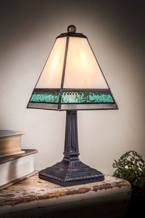 J Devlin Lam 696 Tb Small Tiffany Style Stained Glass Miniature Table Lamp Ivory Aqua Blue And Clear With Filigree #TOP26