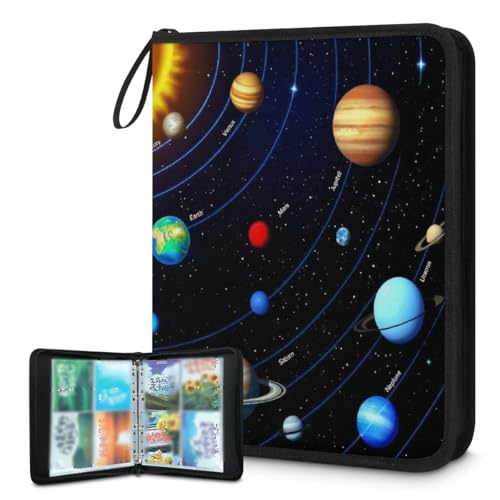Carpeta de tarjetas coleccionables de 4 bolsillos, colorido sistema solar, carpeta para tarjetas, universo, planeta, álbum de tarjetas con fundas extraíbles, libro de tarjetas impermeable con