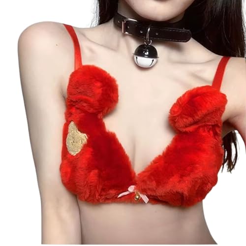 Image of Imported Fluffy Teddy Bra Panty Set for Women Cute Lingerie Soft Teddy Lingerie Cute Cartoon Design Bra Set Bridal Lingerie Set for First Night Honeymoon Date Night Anniversary Birthday