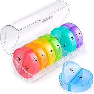 Pill Box 7 Day 2 Times a Day, Sukuos Weekly Pill Organiser AM PM, BPA Free Tablet Box, Large Dosset Box for Vitamins, Cod Liver Oil, Supplements and Medication