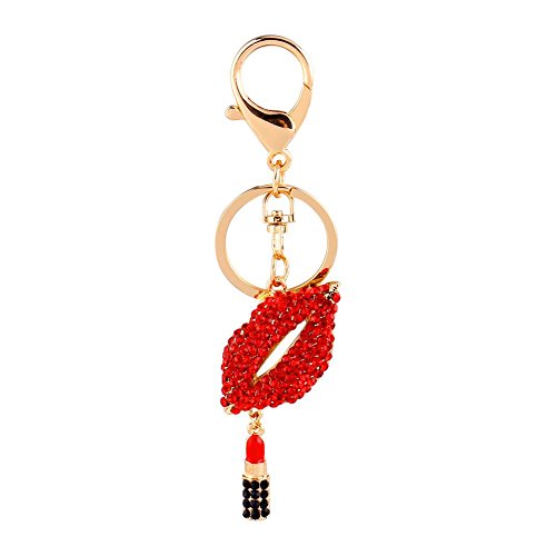 Walfront Sexy Rouge à lèvres Porte-clés, strass cristal Sac à main Charm Décoration Cadeau pour Lady Girl-red Cover