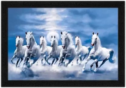 Embrace Positivity and Vastu Principles with Get Decor Seven Lucky Running Vastu Horses Art Framed Painting | Perfect for Office Decor and Interior Design | Inspiring 14-inch x 20-inch Artwork (With Frame)