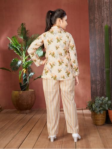 Image of Aarika Girls Lemon Colour Floral Print Cotton Co-ord Set