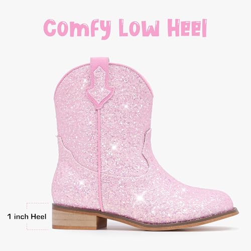 Image of Motasha Toddler Girls Cowgirl Boots Glitter Toddler Cowboy Boot Ankle Girls Boots Little Kids Horse Riding Shoes Party Birthday