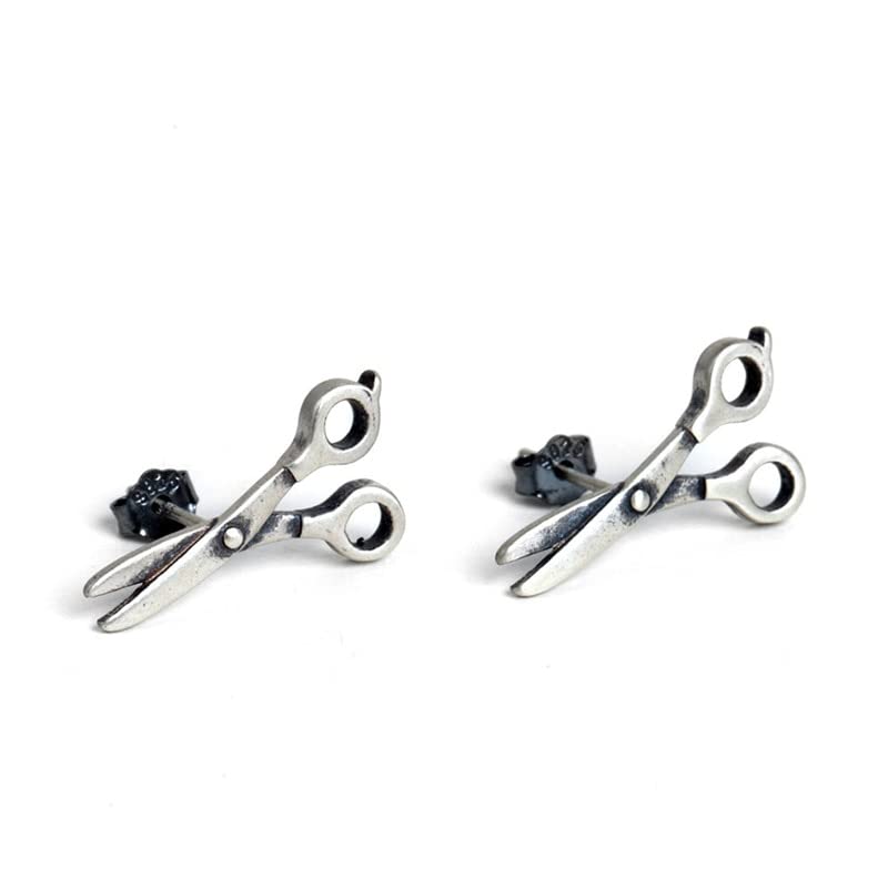ZLING Pendientes De Tijera Punk, Pendientes De Plata De Ley 925, Pendientes De Tijera, Pendientes De Tuerca De Plata Vintage 925 Unisex, Joyería para Piercing