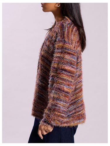 Image of COZYEASE Women's Oversized Striped Cardigan Sweaters Button Down Long Sleeve Drop Shoulder Knit Outerwear Coat