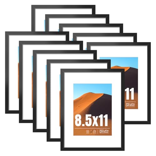 Image of LaVie Home 8.5x11 Picture Frame Black Set of 10, Display 6x8 with Mat or 8.5 x 11 Without Mat Picture, Photo Frame Collage for Wall Gallery or Table Deco, Hanging or Tabletop Display