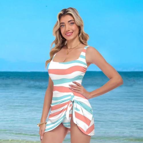 Maillot de bain une pièce effet gainant bleu clair à rayures - 7
