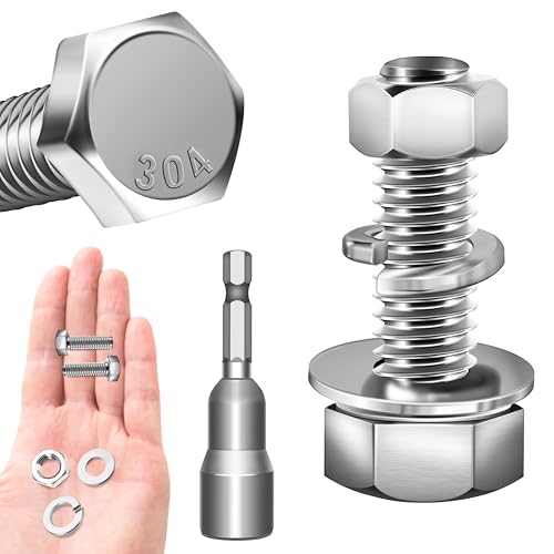 Image of (12 Sets) 5 /16-18 x 1 inch, 5 /16 Bolt Hex Head Screws Nuts and Bolts Kit with 5 /16 Stainless Steel, Nuts Bolts Washers Assortment, Fully Threaded by Marysino