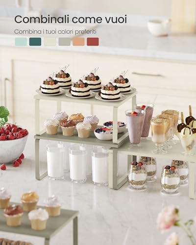 SONGMICS Scaffale Portaspezie, Set di 2 Organizzatori da Cucina Espandibili, Scaffale da Cucina Impilabile, Metallo e Legno Ingegnerizzato, Bianco Crema KCS002W02 - Immagine 3