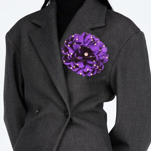 Image of Elegant Large Rose Flower Brooches Lapel Pins Handmade Dainty Satin Fabric Pearl Brooches Big Camellia Flower Brooch Pin for Women Wedding Part Dance Dress Suit Clothes Accessories Prom Jewelry