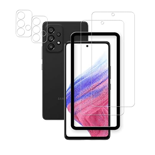 HKKAIS [Pacote com 2 + 2] Protetor de tela de vidro compatível com Samsung Galaxy A53 5G 2022 protetor de lente de câmera de vidro temperado com moldura de
