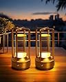 Jinchangming Set of 2 Cordless Table Lamps, LED Rechargeable Battery Operated Desk Lamps with 3 Color Stepless Dimmable, Small Light Portable for Outdoor Patio Bar Restaurants Bedroom Bedside (Gold)