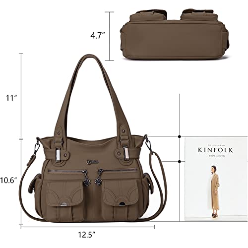 Purses And Handbags For Women Large Hobo Shoulder Bags Soft Pu Leather Multi-Pocket Tote Bag (Mud) #TOP1