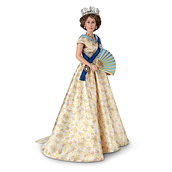 The Ashton-Drake Galleries Queen Elizabeth II Commemorative Portrait Doll, 15 Inches, Norman Hartnell Evening Dress Design