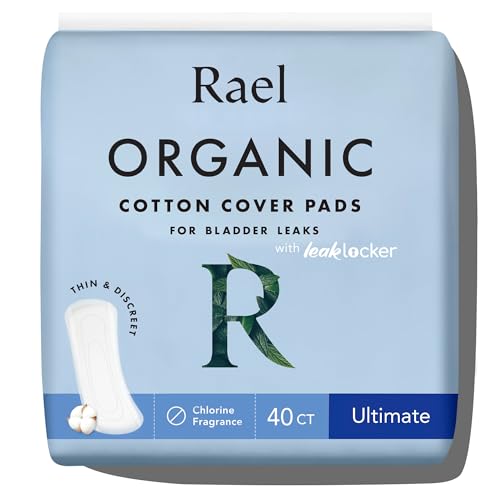 Image of Rael Incontinence Pads for Women, Organic Cotton Cover, Postpartum Essential, Heavy Absorbency, Bladder Control, 4-Layer Core with Leak Guard Technology, Long Length (Ultimate, 40 Count)