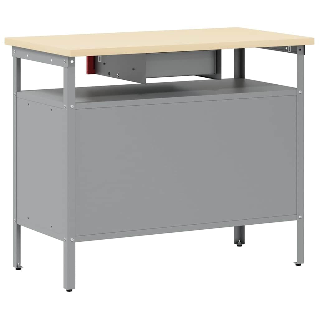 vidaXL Banco de Trabajo con cajón Rojo y Gris 100 x 55 x 85 cm, Mesa de Trabajo, Banco Industrial, Almacenamiento Duradero, Espacio para Reparar y ensamblar