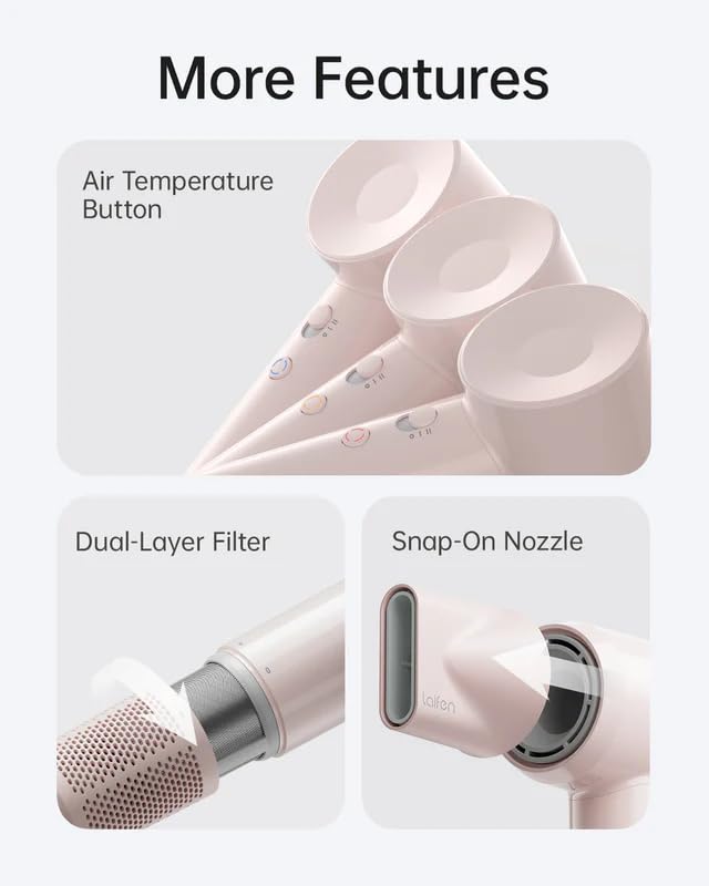 Image of Laifen Air Hair Dryer, Lightweight and Palm-Sized Compact, 15x High-Speed Drying with 110, 000 RPM Powerful Motor, Smart Temperature Control, 200 Million Negative Ions, Matte Pink