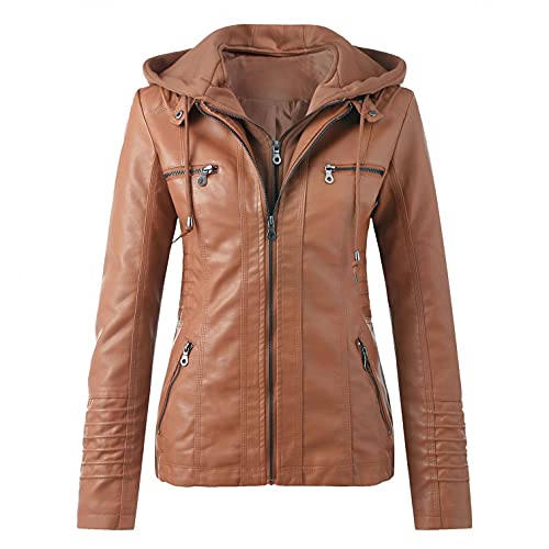 Preisvergleich Produktbild Fcostume Damen Lederjacke Stehkragen Kunstlederjacke Retro Motorradjacke Winddicht Warm Verdicken Reißverschluss Jacke Stehkragen PU Lederjacke