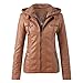Produktbild Fcostume Damen Lederjacke Stehkragen Kunstlederjacke Retro Motorradjacke Winddicht Warm Verdicken Reißverschluss Jacke Stehkragen PU Lederjacke
