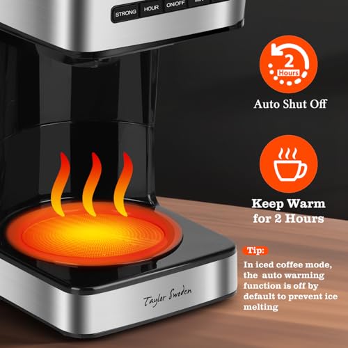 Image of Taylor Swoden Programmable Coffee Makers 12 Cup, Hot and Iced Coffee Maker, 4 Brew Strength, LED Display, 24H Timer, Keep Warm&Auto Shutoff- Drip Coffee Machine for Home /Office, Black &Stainless Steel