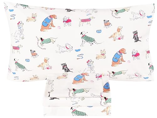 Image of Scientific Sleep Puppy Dog 100% Cotton 4 Pcs Full Bed Sheet Set Kids Toddler Teen, Flat Sheet & Fitted Sheet & Pillowcase Girls Boys Bedding Set (Full, Dogs)