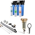 iSpring Whole House Water Filter System & UVF55FS Whole House UV Water Filter with Smart Flow Sensor Switch, 55W, 12 GPM & WSP-50 Reusable Whole House Spin Down Sediment Water Filter