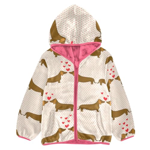 OTVEE Valentine Dachshund Dogs Kids Hoodie Jacket Fall Spring Full Zip Warm Outwear Coat