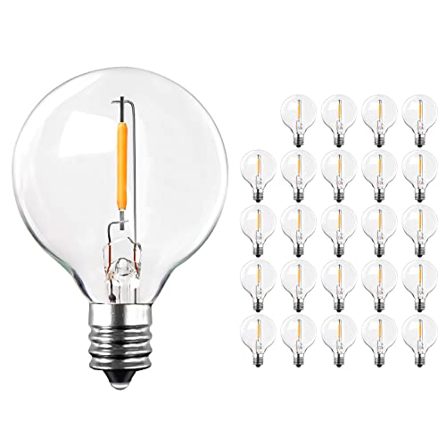 LangPlus+ 25 Pack G40 Bombillas LED de repuesto, 1W E12 Pequeño Tornillo Base Bombilla, 2200K Blanco Cálido Claro Vidrio Globo Edison Bombillas para interior al aire libre Luces de cadena