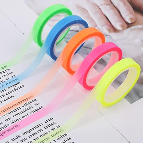 5 Rollen Markeertape, 6mm x 5m Verwijderbaar Fluorescerende Tape Helder Fluorescerende Markeertape Gekleurde Transparante Tape voor Studenten Docenten die Lezen Notities Maken Klas Home Office