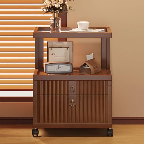 Small Night Stand for Small Spaces, Wooden Bedside Table with Drawers & 360° Rolling Shelf, Versatile End Table for Living Room, Bedroom, or Balcony Storage