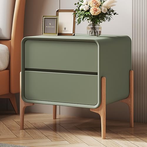 Mesita De Noche Moderna con Dos Cajones: Mesita De Noche con Acabado De Cuero Sintético, Mesa Auxiliar De Almacenamiento De Mediados De Siglo For Dormitorio(Green,30x40x50cm(12x16x20inch))