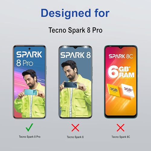 Image of ZAP CASE HD Plus Tempered Glass Screen Protector Compatible For Tecno Spark 8 Pro (Black) Edge To Edge Coverage With Easy Installation Kit