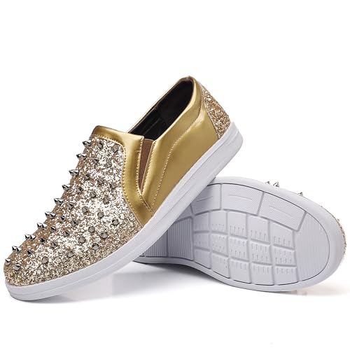 Trsorini Men's Glitter Spikes Loafers Sparkly Shiny Light-up Shoes Metal Rivet Soft Sneakers Male Shoes3