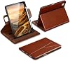 Funda DTTO para iPad Pro 11 Pulgadas (M5/M4) 2025/2024, marrón | Funda tipo folio de cuero sintético premium con rotación de 360 grados, soporte con soporte para lápiz, activación/suspensión automática, múltiples ángulos, correa para mano 2