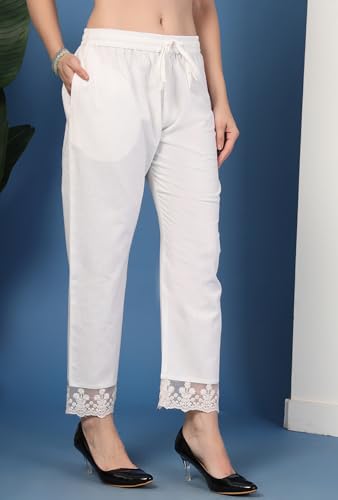 Image of Pistaa's Women's Pure Cotton Regular Hem Design Solid Palazzos