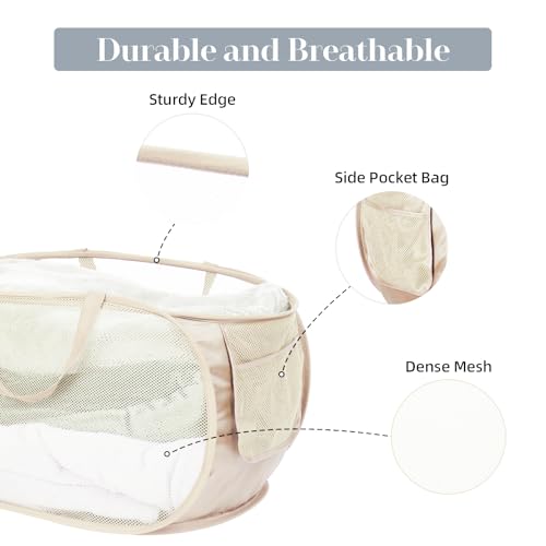 Image of 4 Pcs Durable Collapsible Laundry Baskets, Foldable Large Opening Pop Up Laundry Hamper with Pocket, Clothes Hamper with Handles for Laundry, Bathroom, Kids Room, Dorm or Travel Beige
