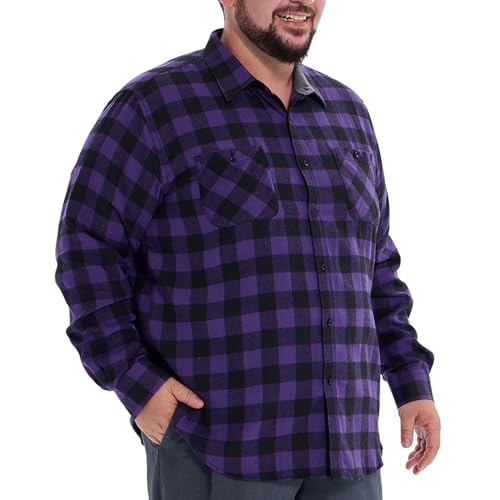 BEFRIED Flannel Shirt for Men Big and Tall (Size XL-6XLT) Button Down Long Sleeve Plaid Shirts Mens Casual Daily Fall Shirts(Purple 3XL-Tall)